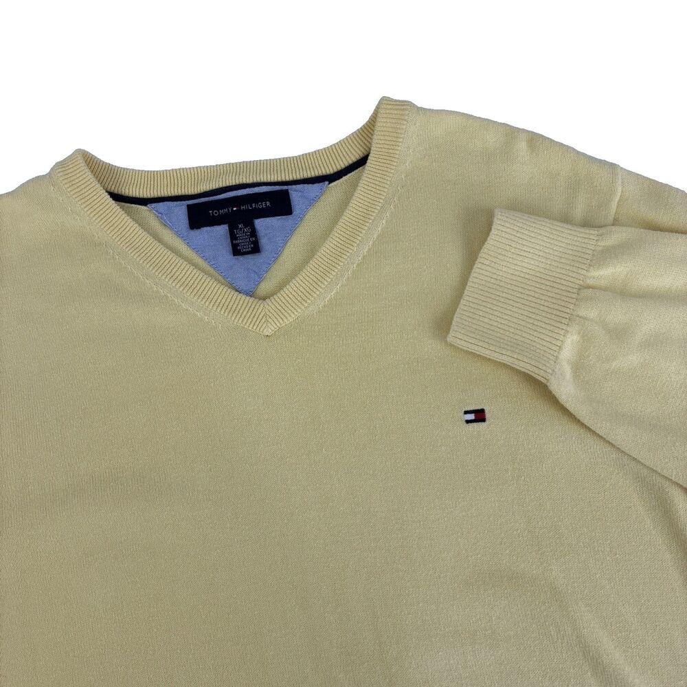 Mens Tommy Hilfiger V-Neck Cotton Sweater Size XL Yellow Preppy
